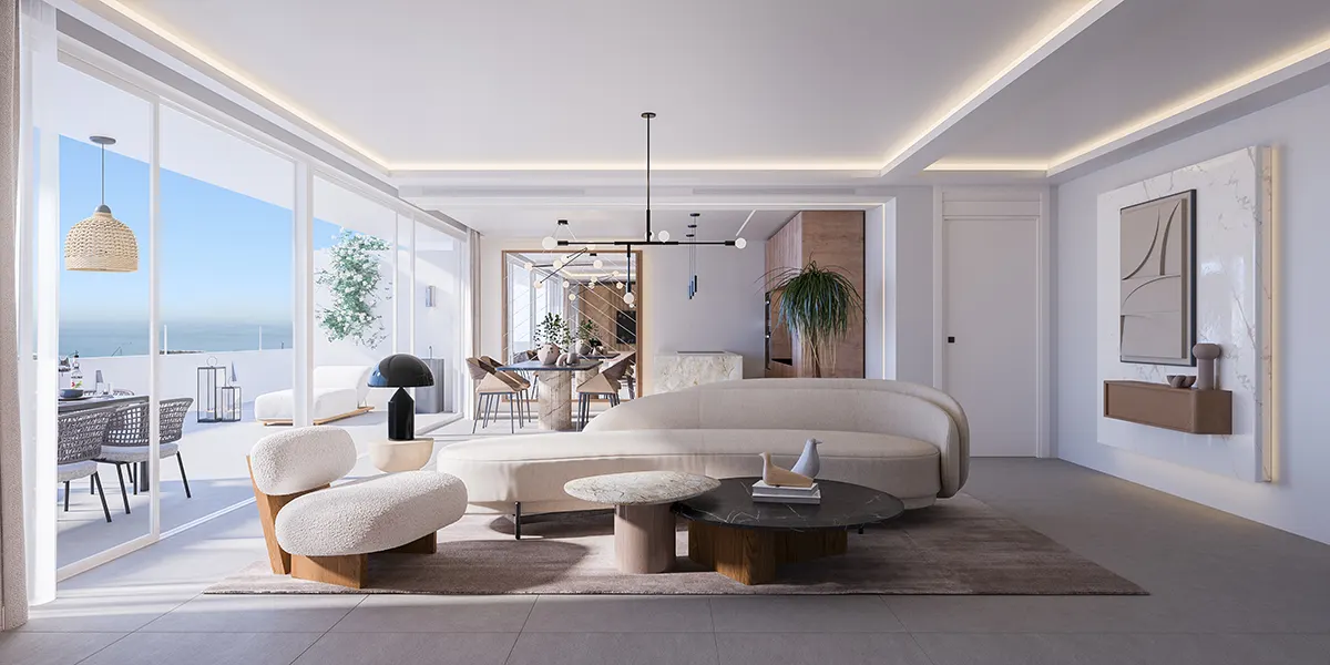 Open living room with natural light