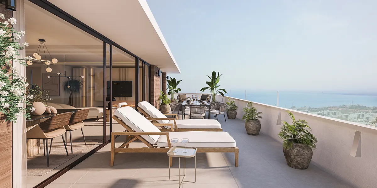 Private terrace with sun loungers and sea view